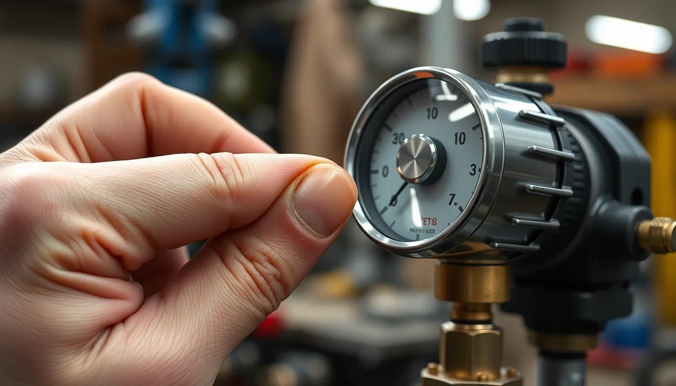 Ajuste manual do botão de regulagem de um filtro regulador de pressão