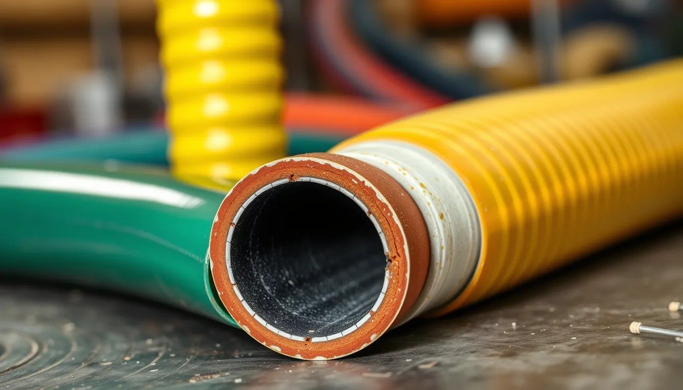 Materiais diferentes de mangueira química lado a lado