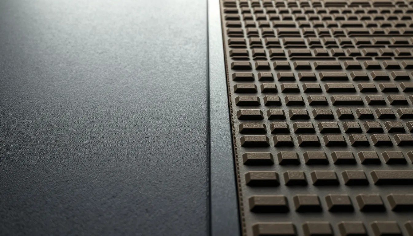 Textura comparada entre tapete de vinil e tapete de borracha