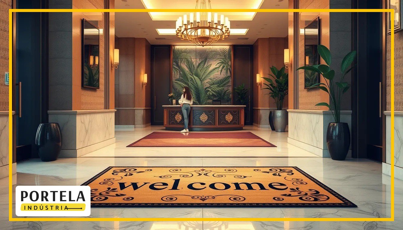Tapete personalizado hotel na entrada de recepção