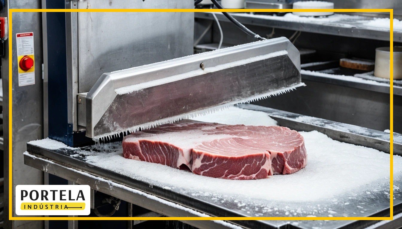 Corte de carne congelada ou resfriada: ajustes necessários na serra fita Seção de corte de carne congelada em serra fita profissional