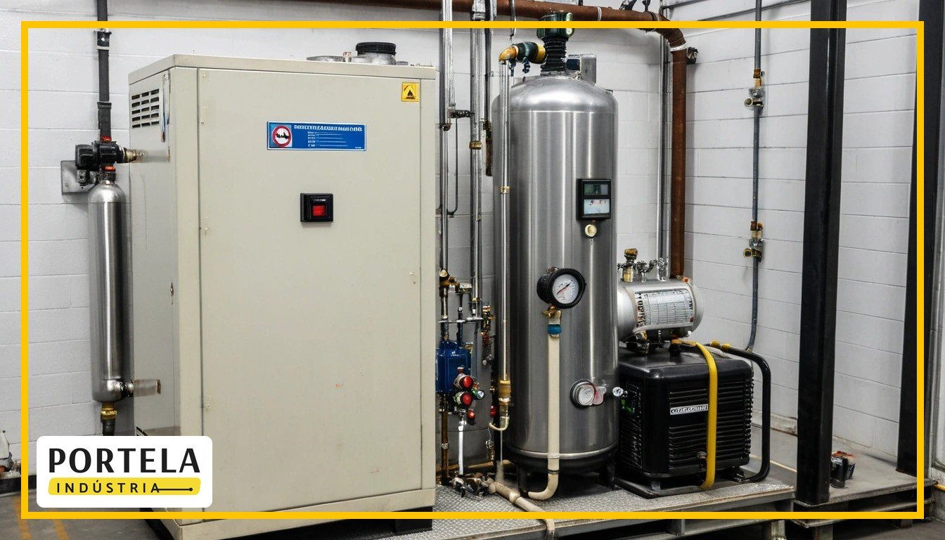 Secador de ar comprimido acoplado ao compressor com filtro e regulador de pressão em rede pneumática de oficina